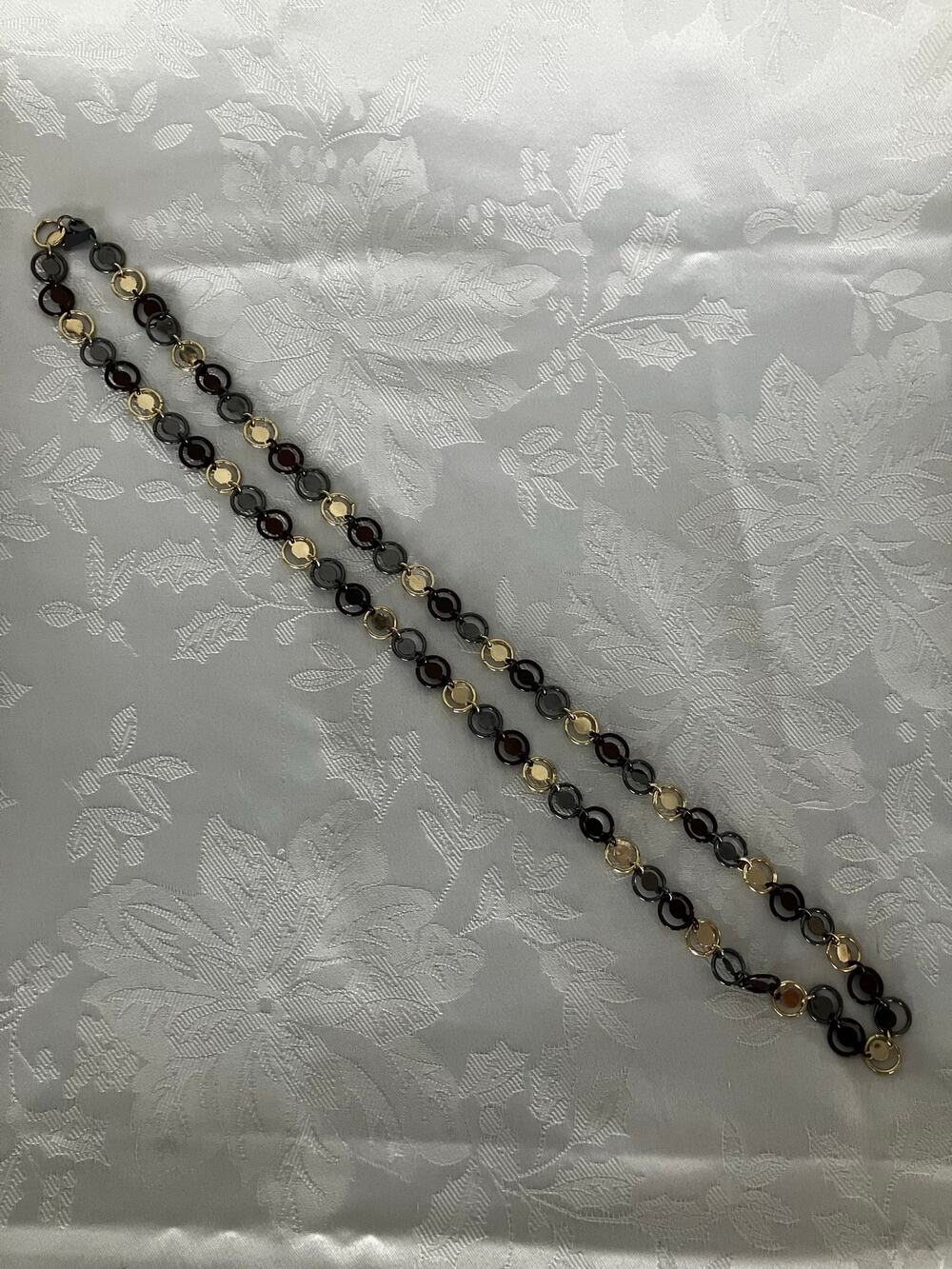 Daisy Fuentes Necklace Gold Gunmetal Brown Multi Circle Link Statement Jewelry